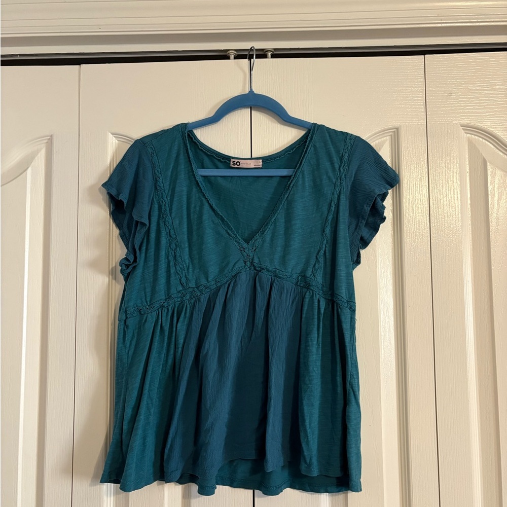 SO Teal V-Neck Blouse